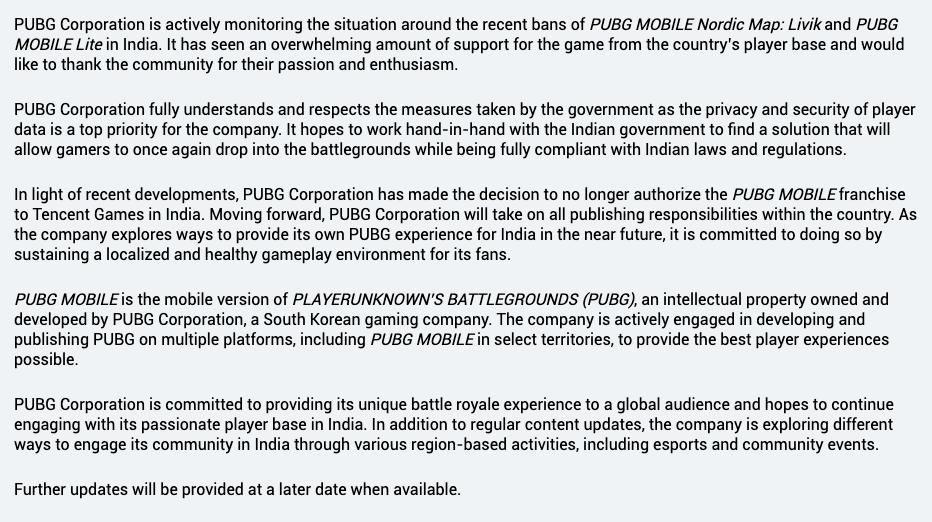 PUBG Corporation Press Release Tencent