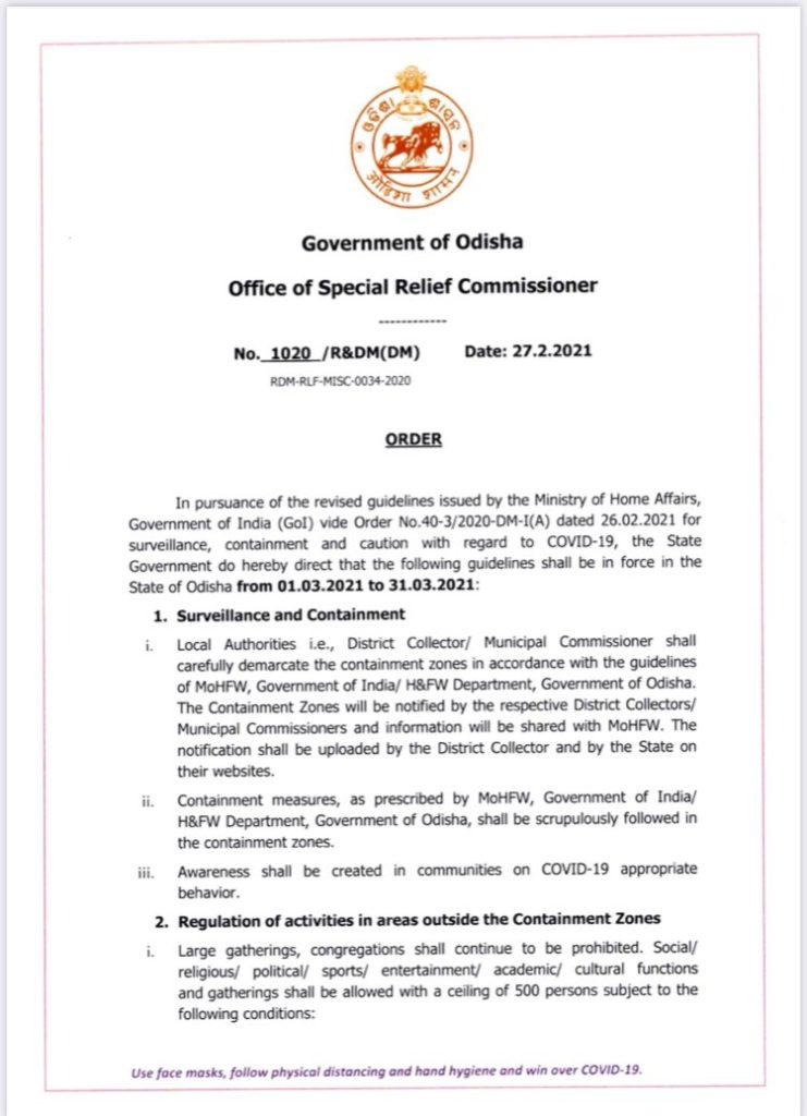 Odisha govt issues guidelines for March