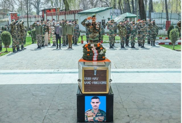 Army pays tribute to Havildar Pinku Kumar who killed in encounter with militants in Shopian
