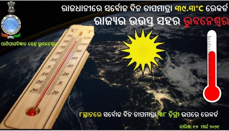 Bhubaneswar emerges hottest in Odisha today with a maximum temperature of 39.3 Degree Celsius