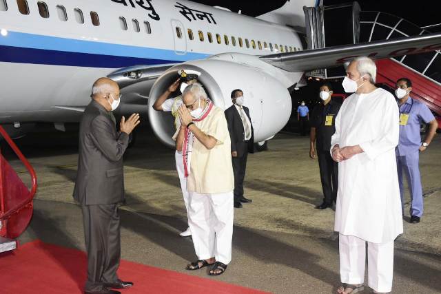 President Ram Nath Kovind arrives on a two-day visit to Odisha
