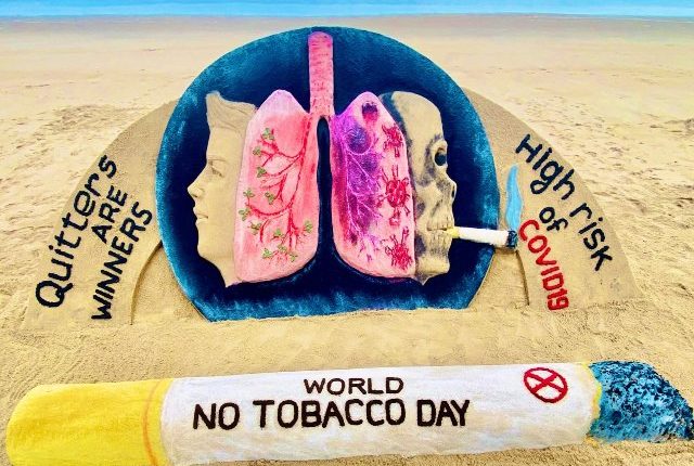 Sudarsan Pattnaik through his sand art creates awareness on World No Tobacco Day