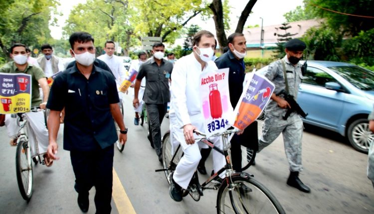 Rahul Gandhi Cycling Parliament Opposition
