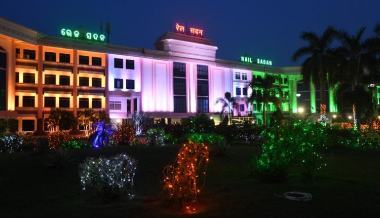 Rail Sadan, the East Coast Railway HQs building in Bhubaneswar illuminated in Tricolour ahead of India's Independence Day.
