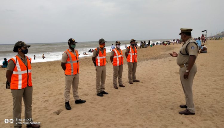 Special hot spot Policing team being briefed about tourist security and Covid enforcement at Sea Beach Puri.