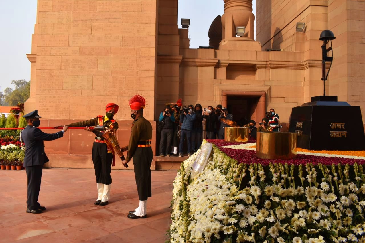 mar Jawan Jyoti merged with flame at National War Memorial to create one eternal flame for Martyrs.