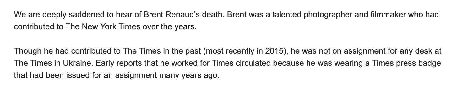 NYT Statement on Brent Renaud