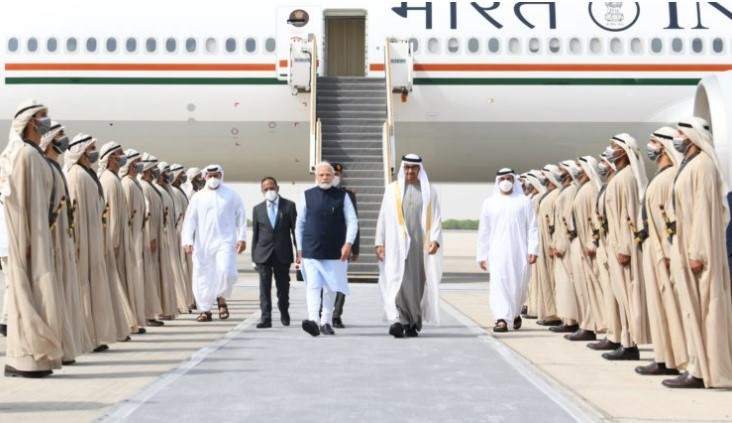 UAE President Sheikh Mohamed bin Zayed Al Nahyan receives PM Narendra Modi in Abu Dhabi, UAE.