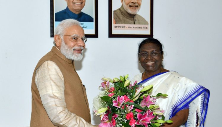 Prime Minister Narendra Modi and BJP national President JP Nadda greet and congratulates Droupadi Murmu on being elected as the new President of the country.