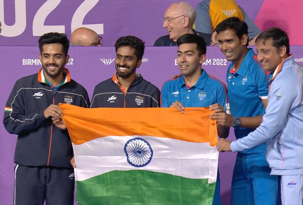India bags Gold after beating Singapore 3-1 in Men's Table Tennis final.