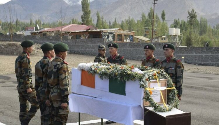 Mortal Remains of LNk (Late) Chander Shekhar who lost his life in Operation Meghdoot in 1984 arrived in Leh