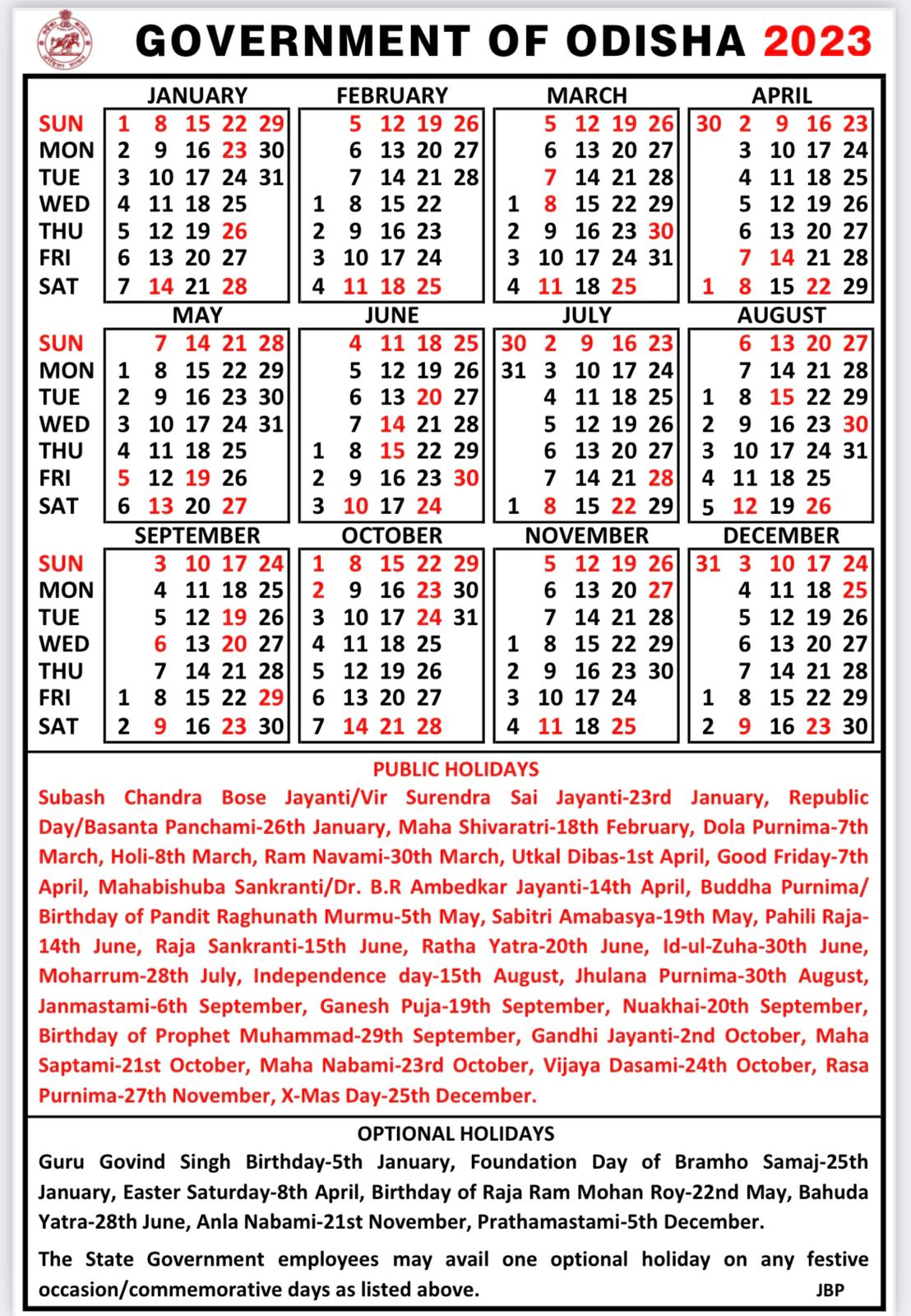 Govt of Odisha Calendar 2023 Know List of Holidays The News Insight