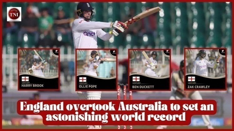 England overtook Australia to set an astonishing world record when they posted 506/4 at the end of the first day of play.