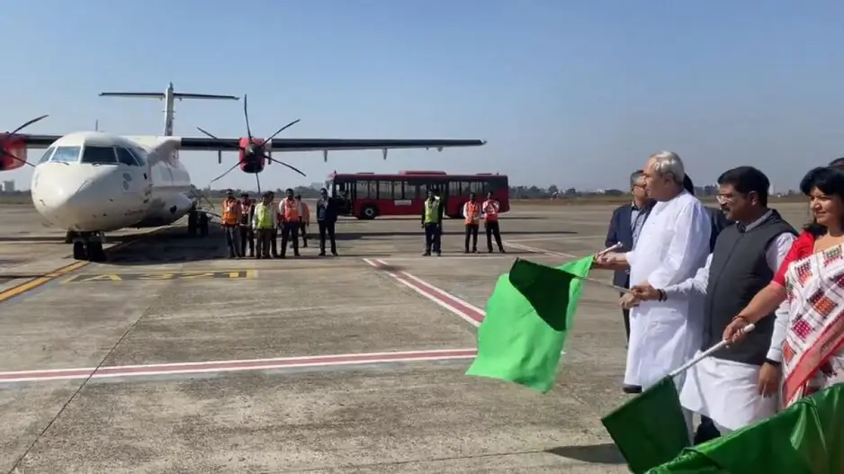 Chief Minister Naveen Patnaik, Union Minister Dharmendra Pradhan and MP Aparajita Sarangi flagged off the maiden flight to Rourkela.