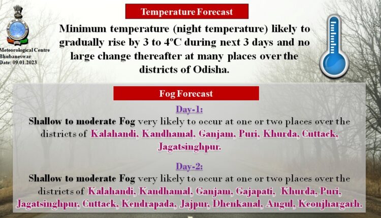 Shallow to moderate fog is likely to occur at one or two places across Odisha for the next two days, informed the Bhubaneswar Meteorological Centre.