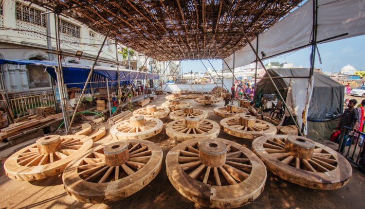 Ratha Jatra 2023: The work of 25 wheels & 19 'Jokha' of the 3 chariots completed at Ratha Kahala in Puri.