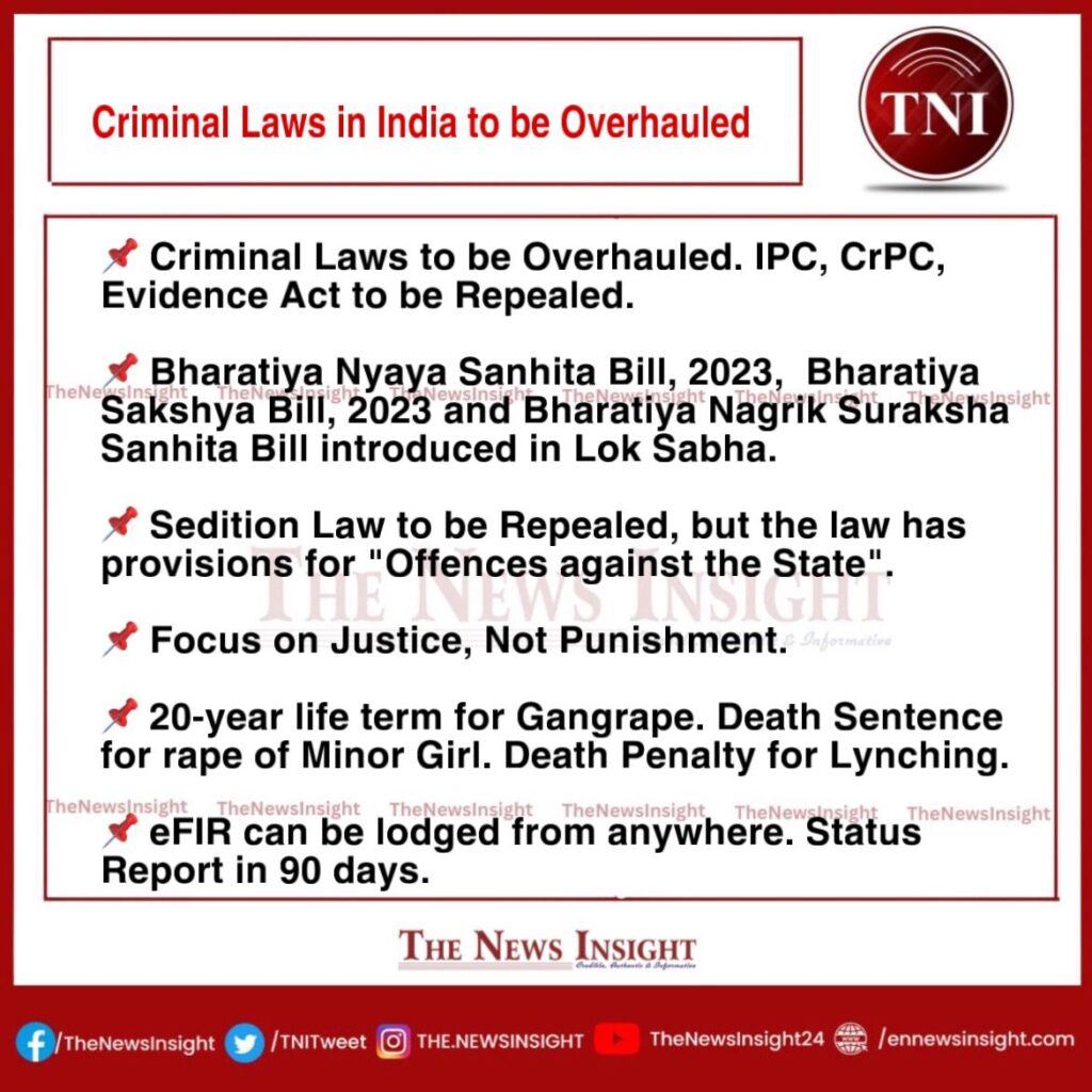 Sedition to be Repealed; Death Sentence for Minor Rape & Lynching