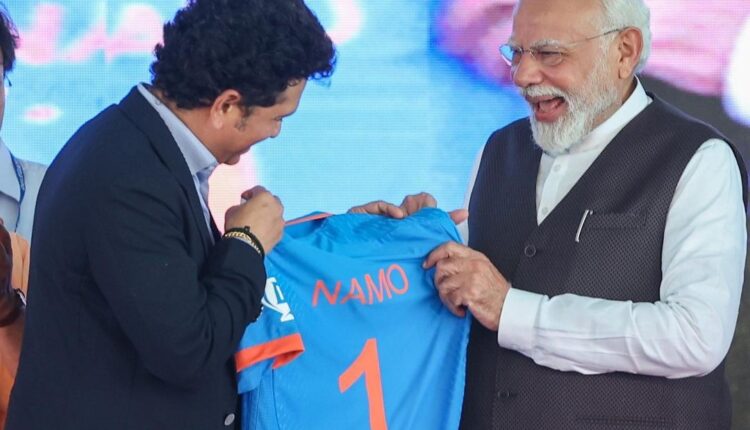 Sachin Tendulkar presented Indian cricket team jersey - written “Namo 1” in back to PM Narendra Modi at the event in Varanasi, UP.