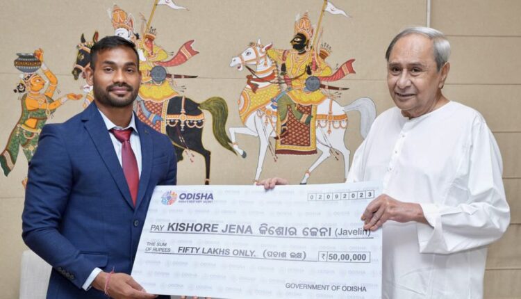 Odisha CM felicitates javelin star Kishore Jena with a cash award of Rs 50 Lakhs for remarkable achievement at the World Athletics Championship.