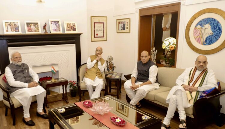 Prime Minister Narendra Modi, Rajnath Singh, Amit Shah and JP Nadda visit L K Advani's residence to wish him on his birthday.