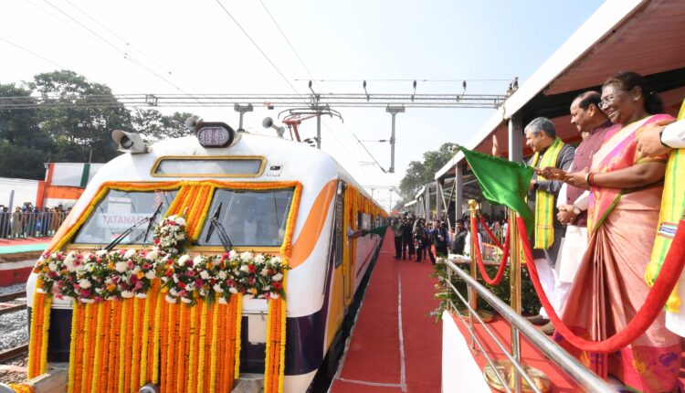 President Droupadi Murmu, who is on a 2-day visit to Odisha, flagged off 2 express trains and 1 MEMU train from Badampahar station in Mayurbhanj on Tuesday.