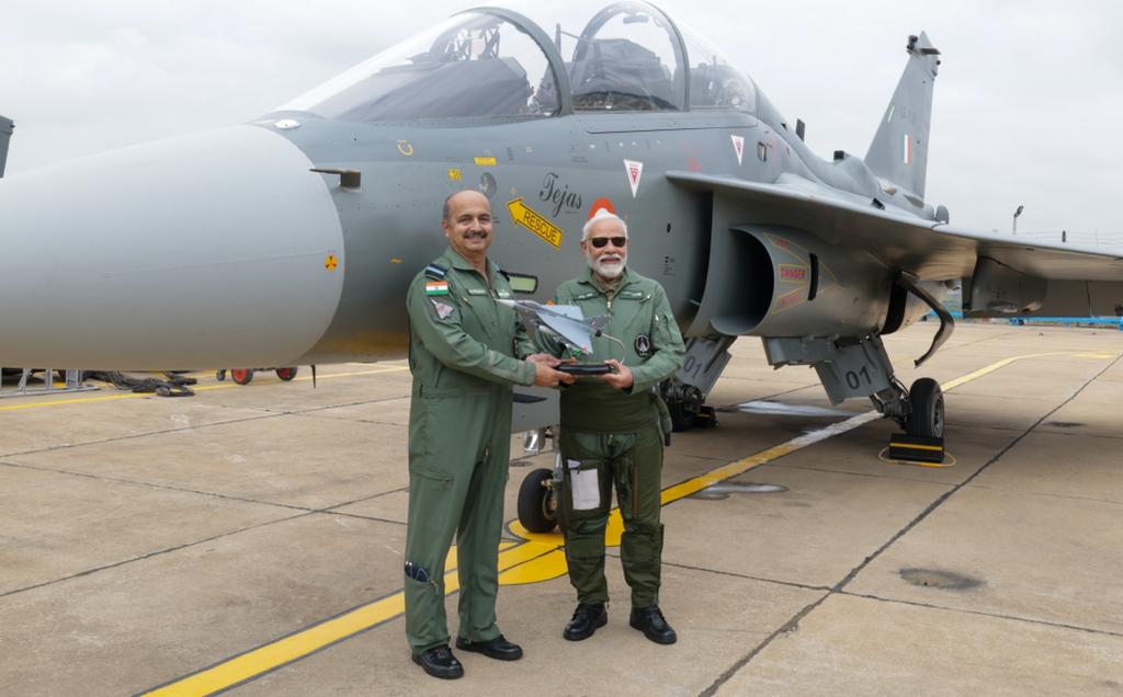Prime Minister Narendra Modi flew a sortie in the indigenously designed, developed and manufactured Tejas Twin Seat Light Combat Fighter aircraft in Bengaluru.