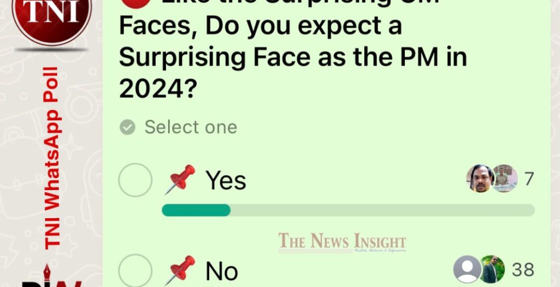 The News Insight conducted a poll in its WhatsApp Group – Like the Surprising CM Faces, Do you expect a Surprising Face as the PM in 2024?  Out of 45 respondents, 38 persons have given in favour of the opinion that India is not expecting a surprising face as the Prime Minister in 2024 while 7 people voted saying that people expecting a surprising face as the PM in the next election.