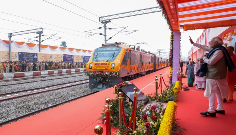 Prime Minister Narendra Modi today inaugurated the Maharishi Valmiki International Airport Ayodhya Dham, redeveloped Ayodhya Dham Railway Station and flagged off 2 new Amrit Bharat trains and 6 new Vande Bharat Trains.