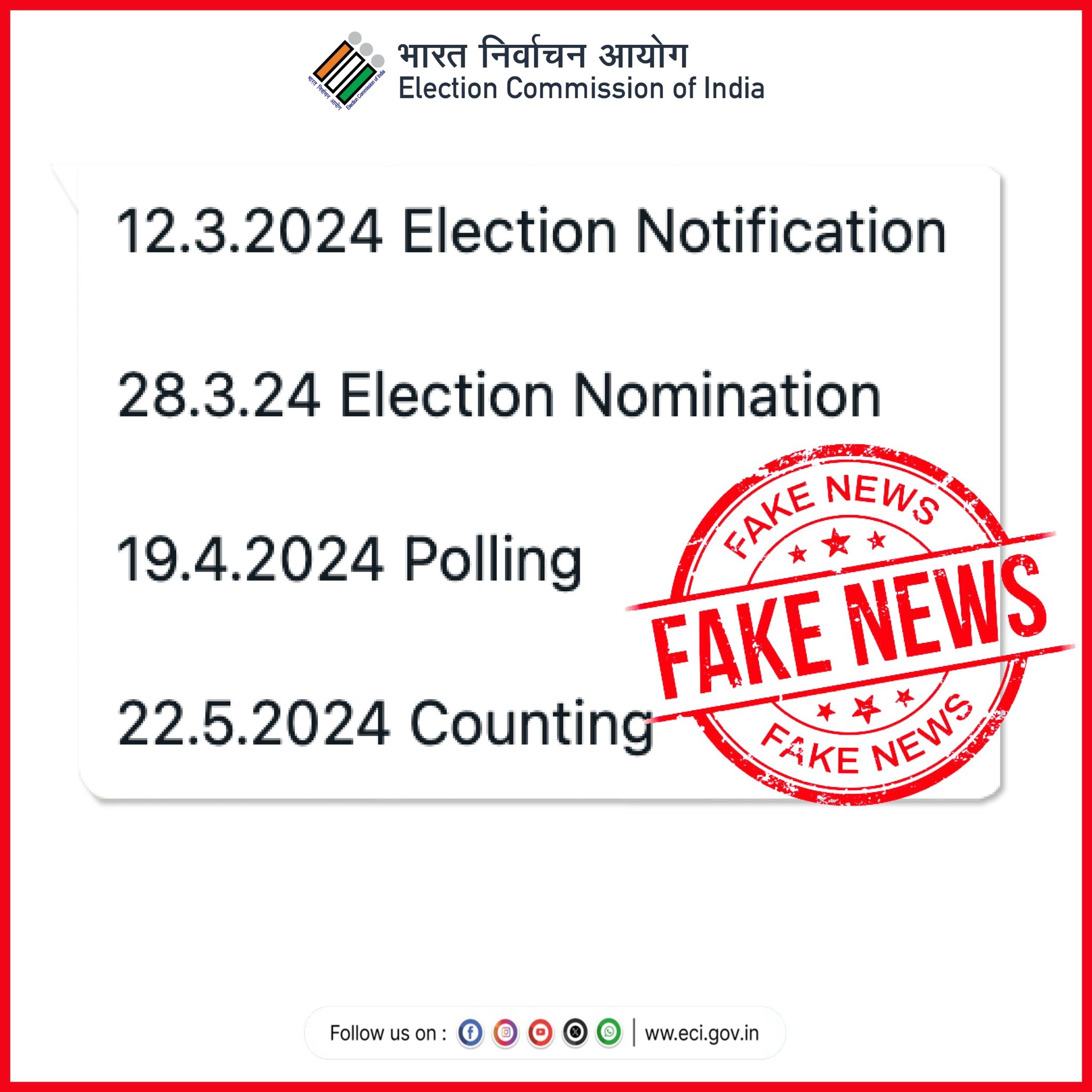 Fact Check: No Dates announced by ECI for Lok Sabha Polls 2024