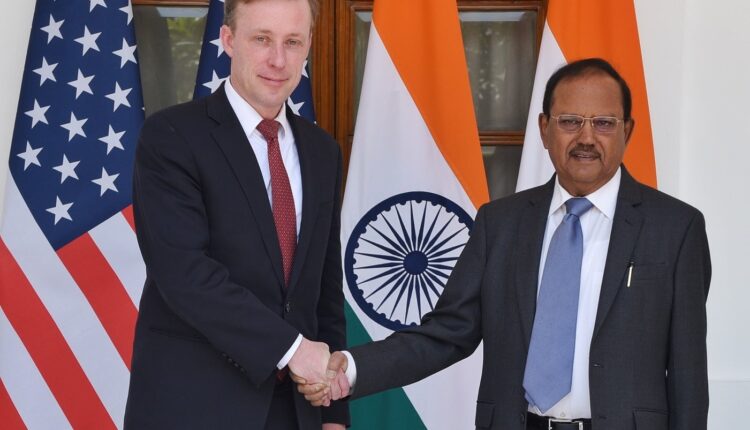 (NSA) Ajit Doval and US NSA Jake Sullivan attend the annual meeting of the initiative on Critical and Emerging Technologies (iCET) in New Delhi.
