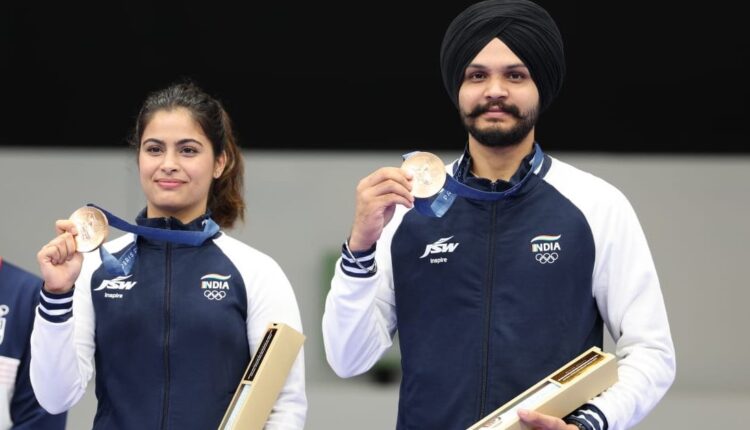 Paris Olympics 2024: Manu Bhaker and Sarabjot Singh win a Bronze Medal in 10m Air Pistol Mixed Team event at Paris 2024.