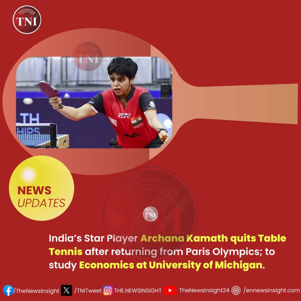 India’s Star Player Archana Kamath quits Table Tennis after returning from Paris Olympics; to study Economics at University of Michigan.