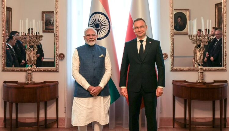 Prime Minister Narendra Modi meets President of the Republic of Poland Andrzej Duda at the Belweder Palace in Warsaw today.