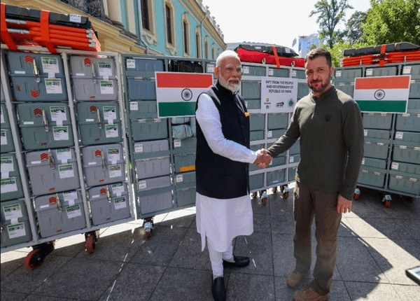 PM Modi delivers four BHISHM (Bharat Health Initiative for Sahyog Hita and Maitri) Cubes to Ukraine for emergency medical aid during historic Kyiv visit.