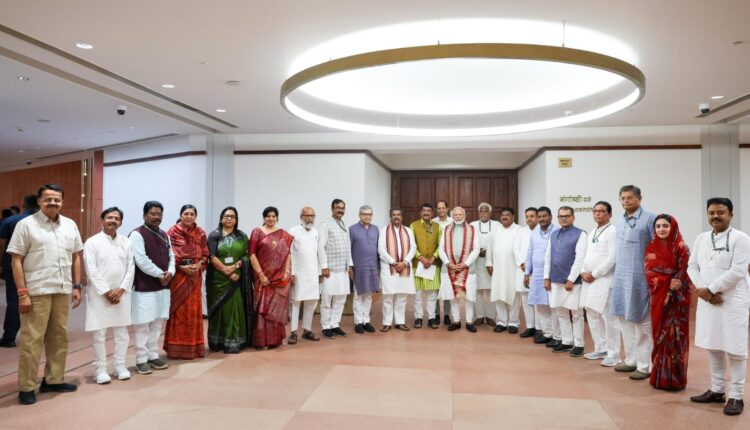 Prime Minister Narendra Modi met 21 BJP MPs from Odisha in his chamber at Parliament to discuss regional issues and development plans. 