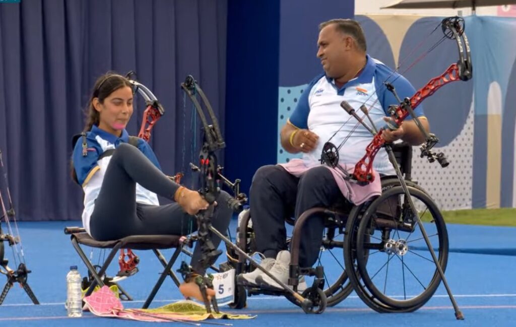 Sheetal Devi (17) and Rakesh Kumar win Bronze Medal in Mixed Team Compound Archery at Paris Paralympics 2024.