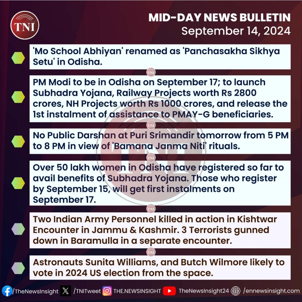 TNI Mid-Day News Bulletin – September 13, 2024