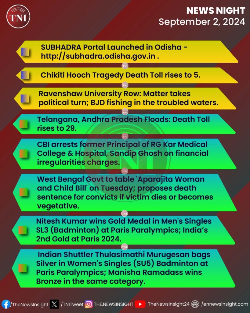 Odisha Deputy Chief Minister Pravati Parida launched Subhadra Yojana Portal. It will be launched on Prime Minister Narendra Modi’s Birthday on September 17.