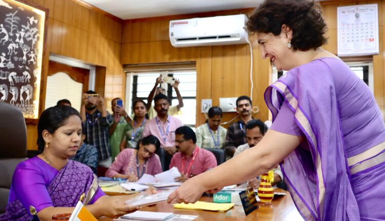 Congress leader Priyanka Gandhi Vadra on Wednesday filed her nomination for the Lok Sabha bye-election in Kerala’s Wayanad constituency.