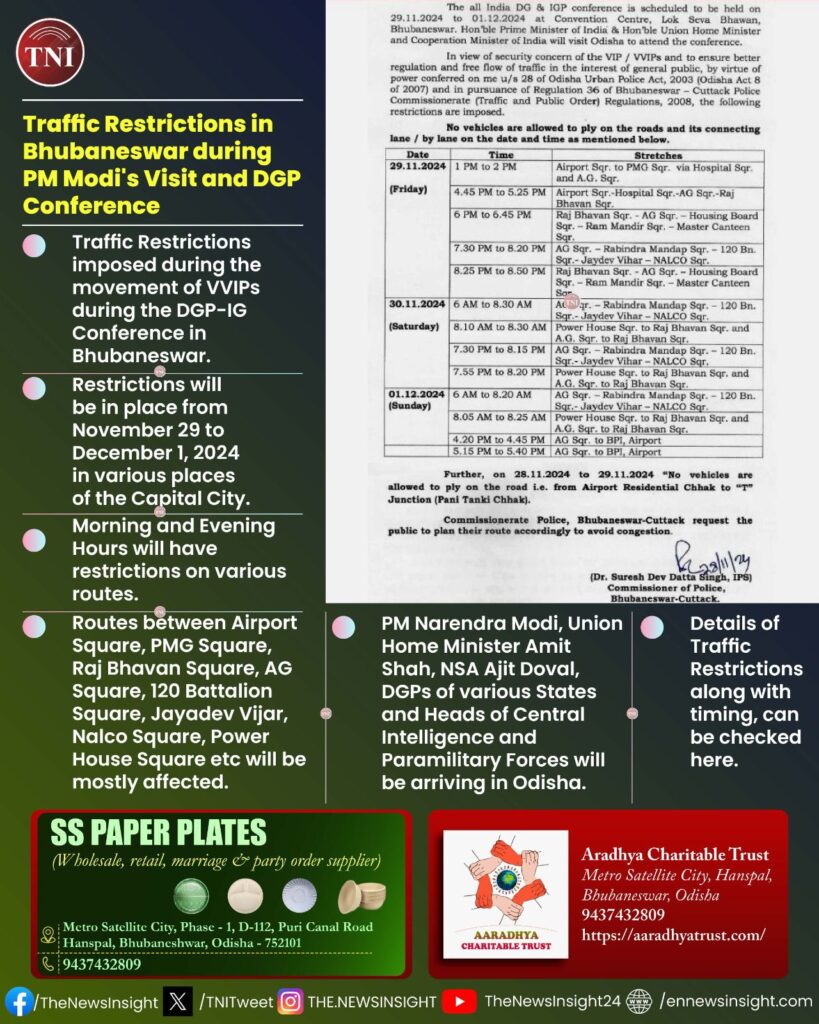 Know More About Traffic Restrictions in Bhubaneswar during DGP-IGP Conference