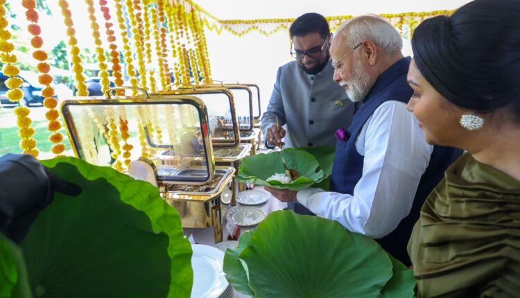 In Guyana, President Irfaan Ali served a 7-curry meal on a water lily leaf to Prime Minister Narendra Modi at his residence.