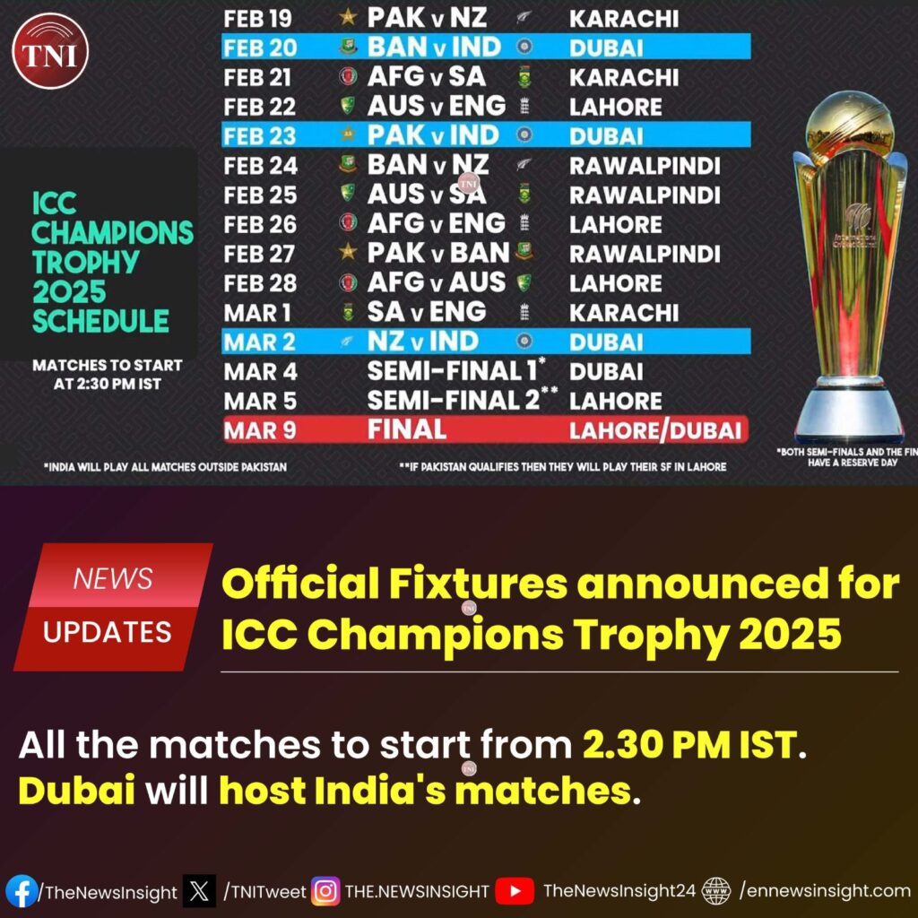 ICC Men’s Champions Trophy 2025 Schedule announced