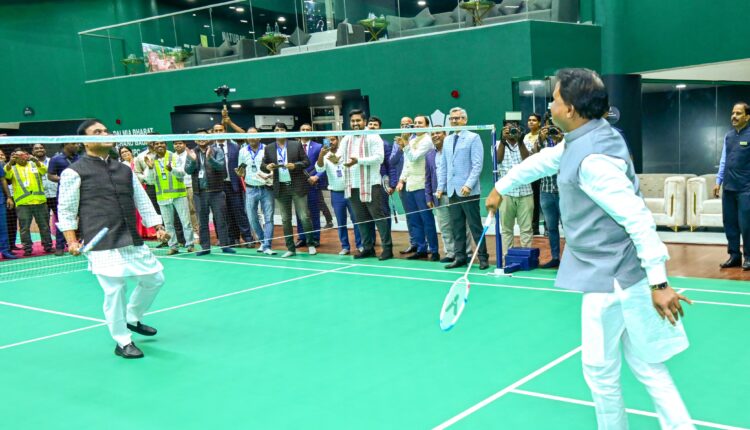 Odisha CM Mohan Majhi and Assam CM Himanta Biswa Sarma play at Badminton HPC, Bhubaneswar.