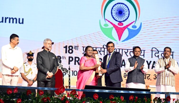 President Droupadi Murmu presented Pravasi Bharatiya Samman Awards to NRIs including Odisha-born Ravi Kumar (CEO of Cognizant) for their exceptional contributions.