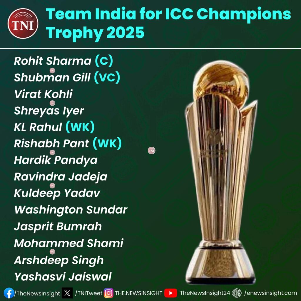 India squad for ICC Champions Trophy 2025 announced