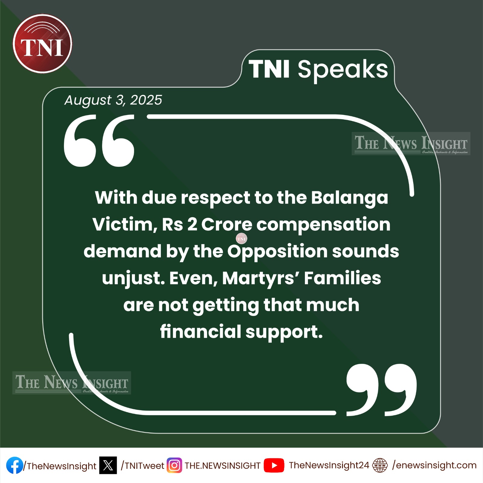 TNI Speaks - Don’t Demand Unjust Compensation