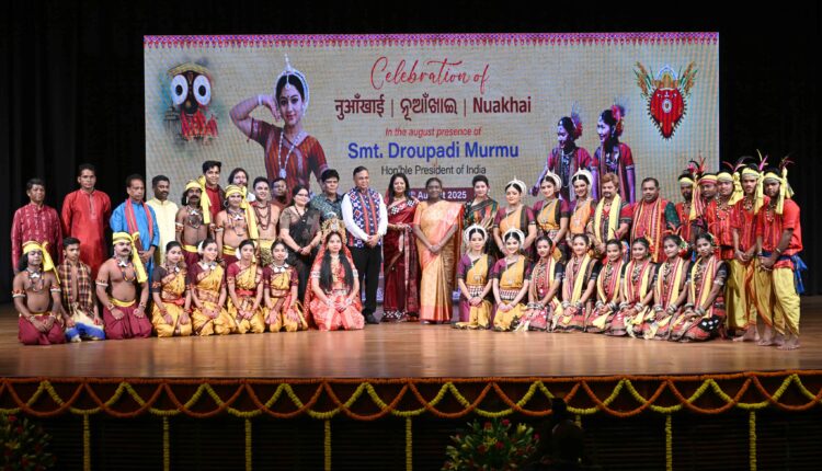 President Droupadi Murmu witnessed a cultural event at Rashtrapati Bhavan on the occasion of the Nuakhai festival.