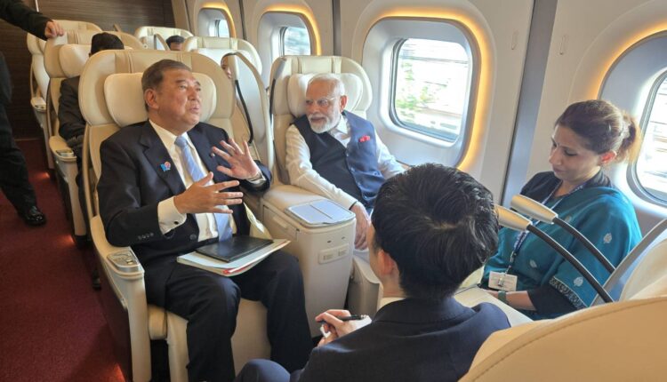 Prime Minister Narendra Modi reached Sendai from Tokyo in a bullet train. Japanese PM Shigeru Ishiba is also with him.