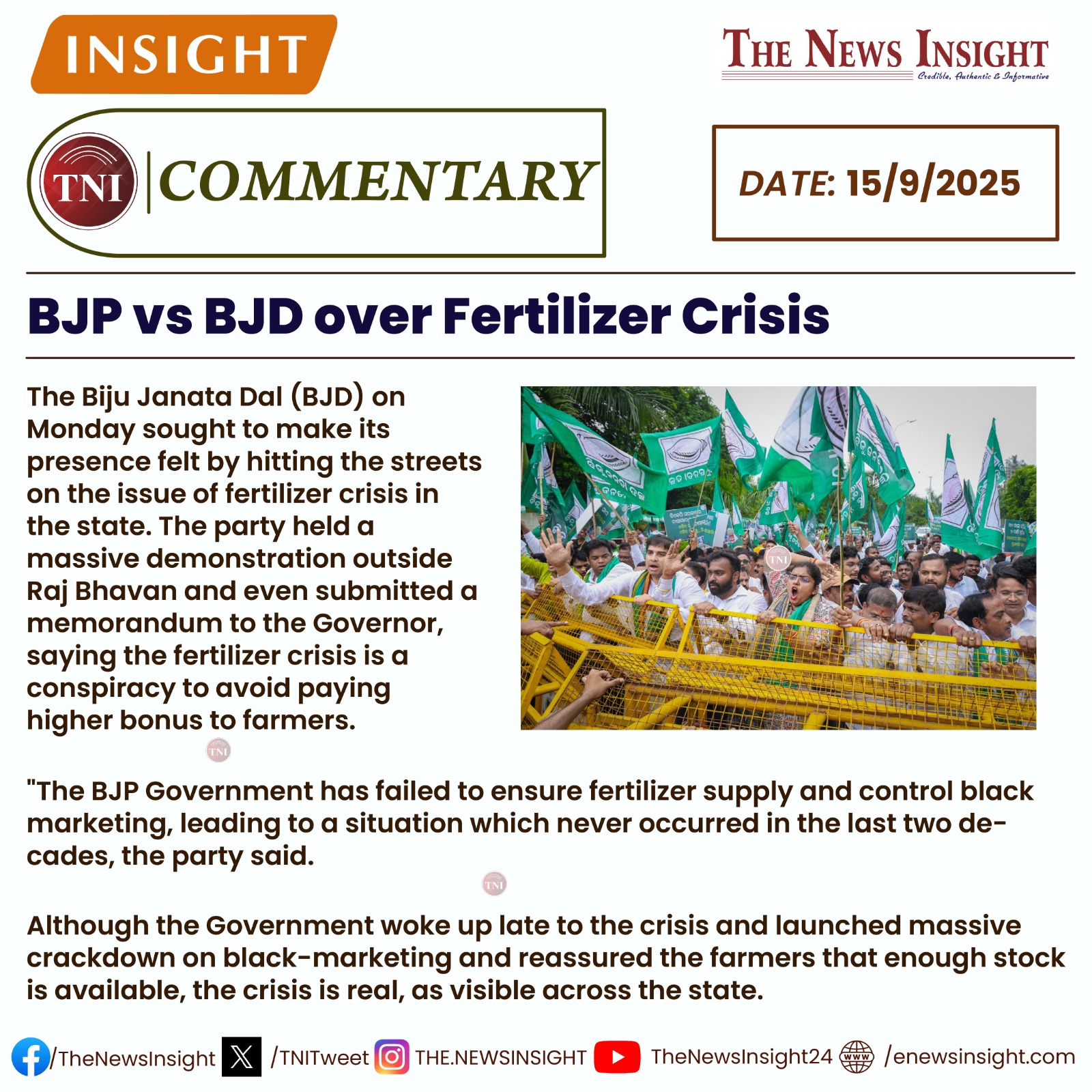 TNI Commentary - BJP vs BJD over Fertiliser Crisis