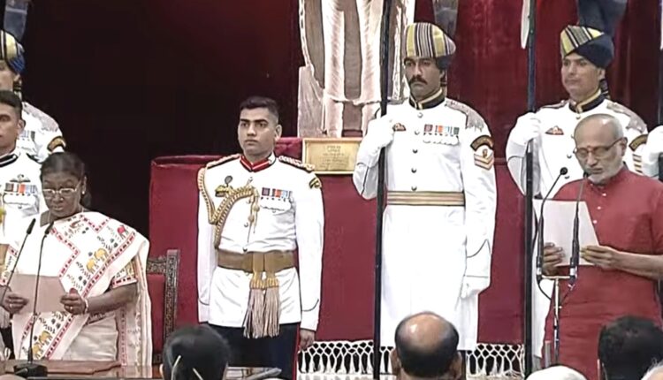 C.P. Radhakrishnan takes oath as the 15th Vice President of India. President Droupadi Murmu administers the Oath of Office to him.